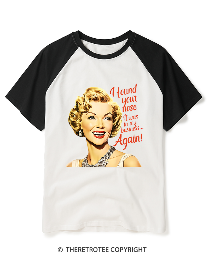 TheRetroTee It Was In My Business 1950s Raglan Baseball T-Shirt