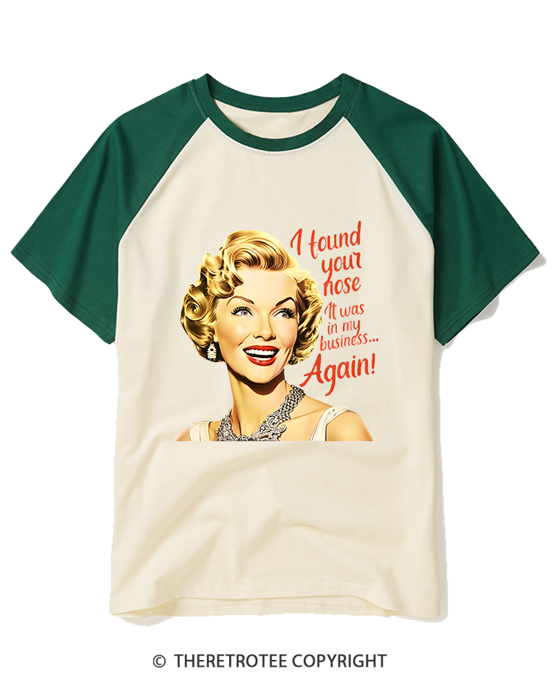 TheRetroTee It Was In My Business 1950s Raglan Baseball T-Shirt