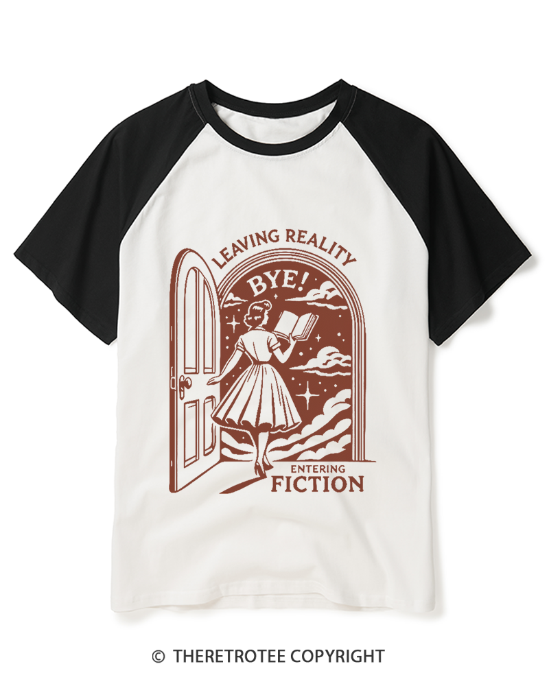 TheRetroTee Leaving Reality, Entering Fiction 1960s Raglan Baseball T-Shirt