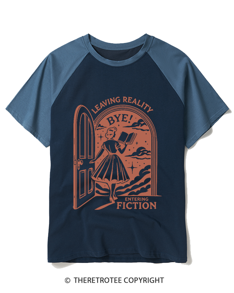 TheRetroTee Leaving Reality, Entering Fiction 1960s Raglan Baseball T-Shirt