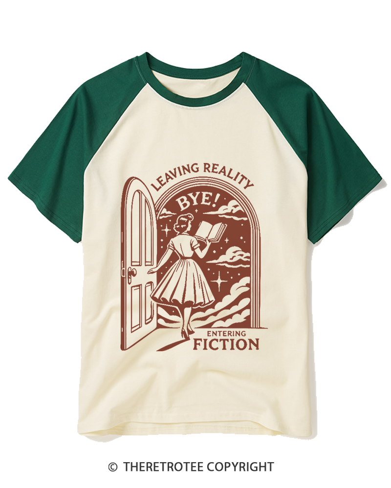 TheRetroTee Leaving Reality, Entering Fiction 1960s Raglan Baseball T-Shirt