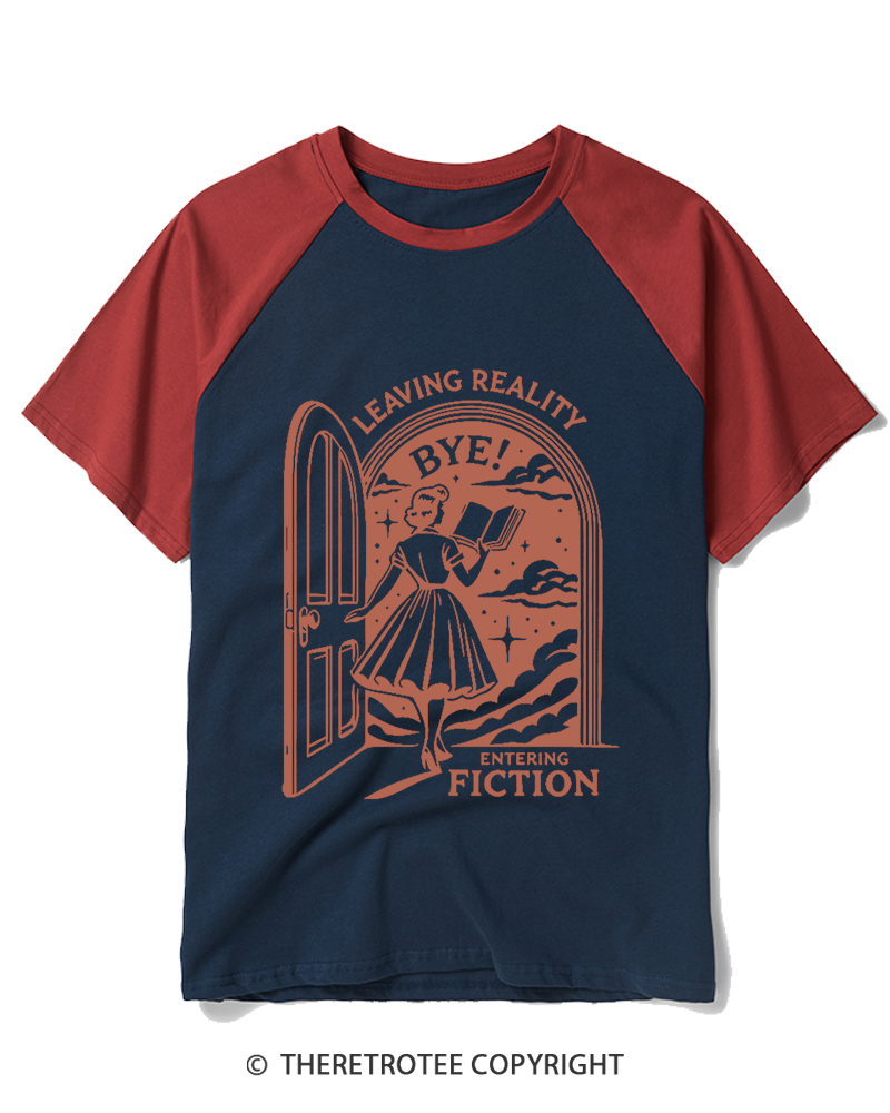 TheRetroTee Leaving Reality, Entering Fiction 1960s Raglan Baseball T-Shirt