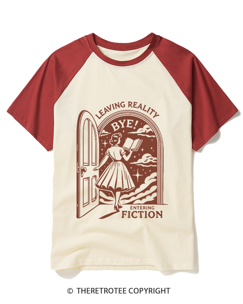 TheRetroTee Leaving Reality, Entering Fiction 1960s Raglan Baseball T-Shirt
