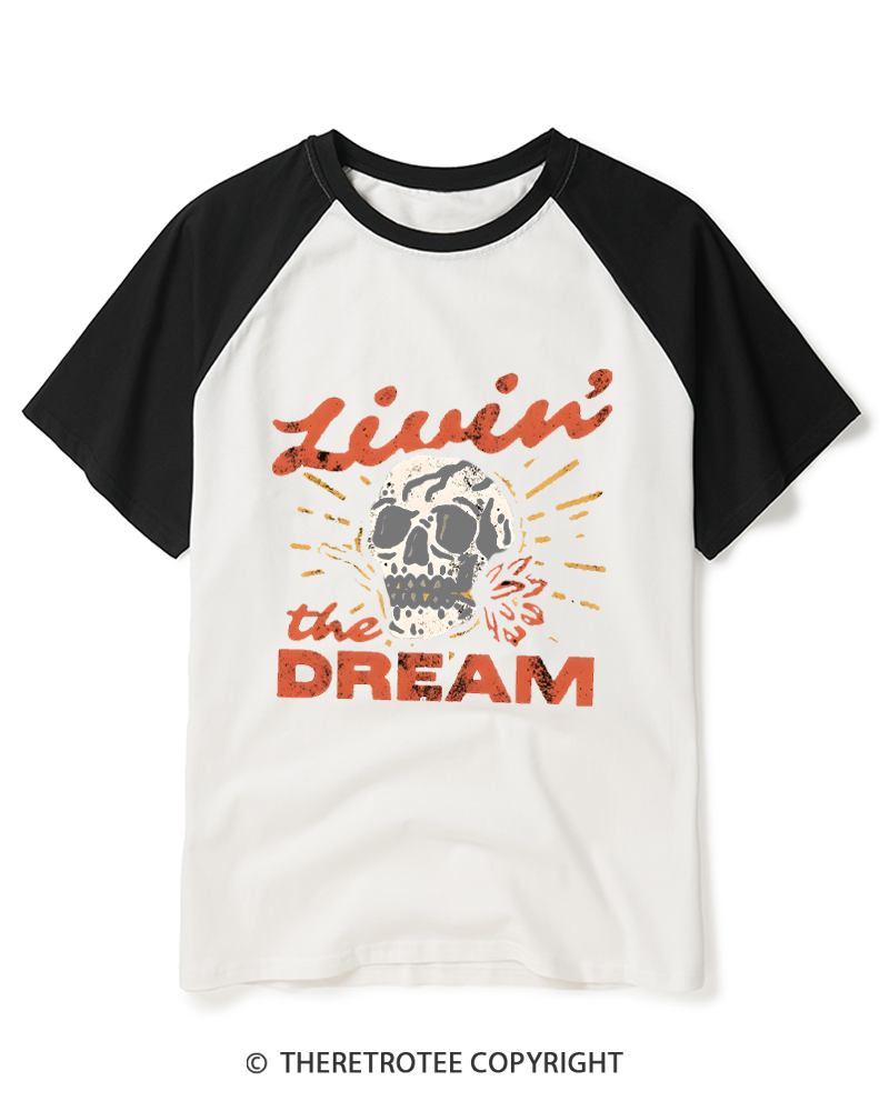 TheRetroTee Livin' the Dream 1980s Raglan Baseball T-Shirt