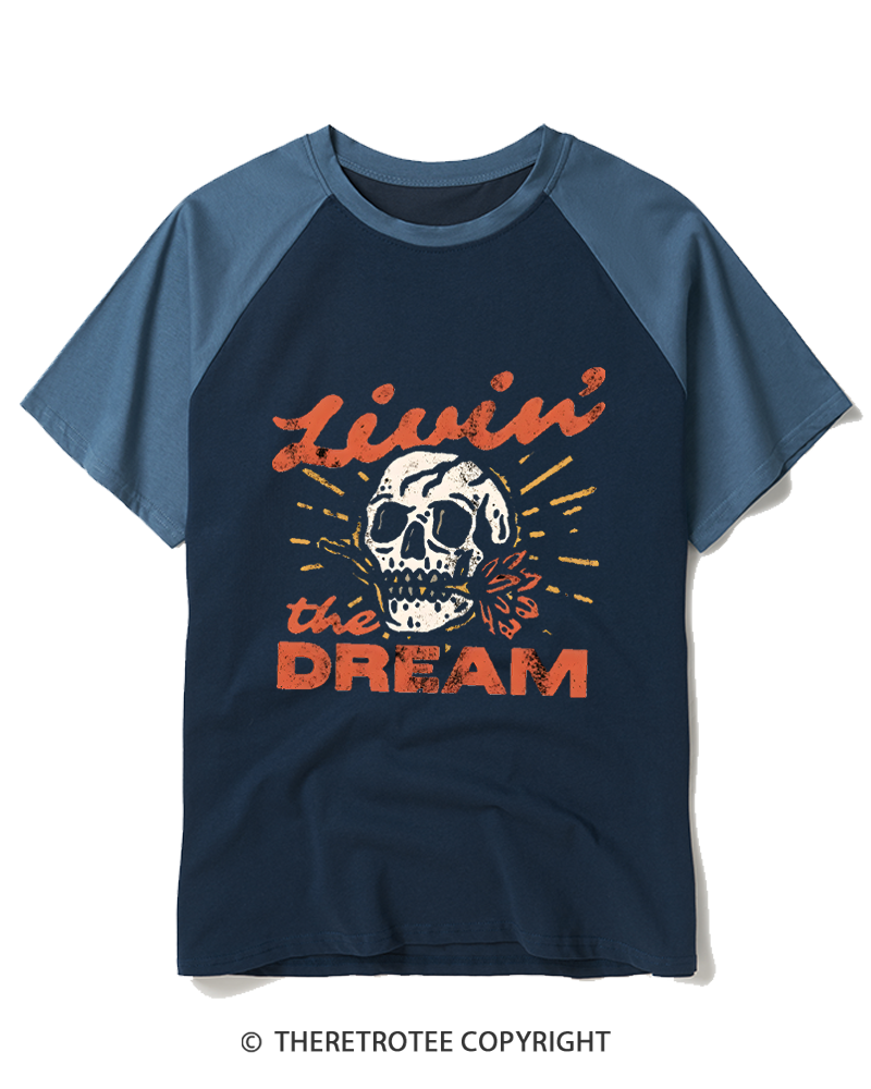 TheRetroTee Livin' the Dream 1980s Raglan Baseball T-Shirt