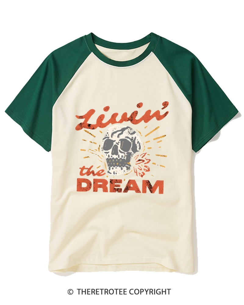 TheRetroTee Livin' the Dream 1980s Raglan Baseball T-Shirt