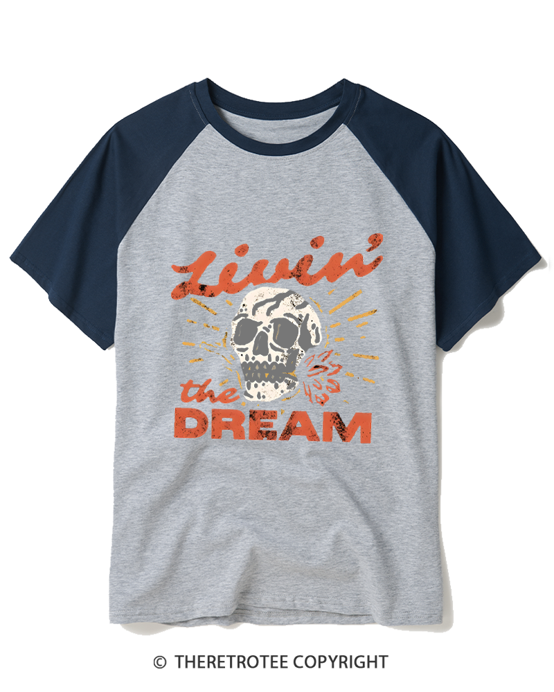 TheRetroTee Livin' the Dream 1980s Raglan Baseball T-Shirt
