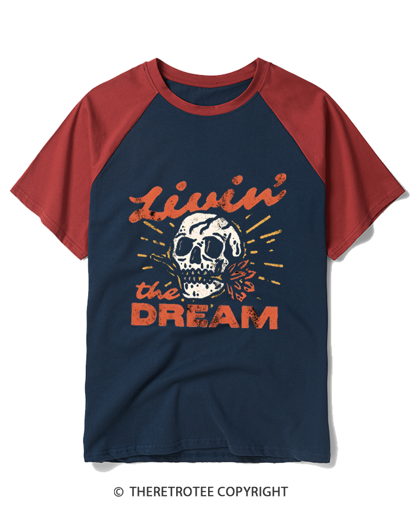 TheRetroTee Livin' the Dream 1980s Raglan Baseball T-Shirt
