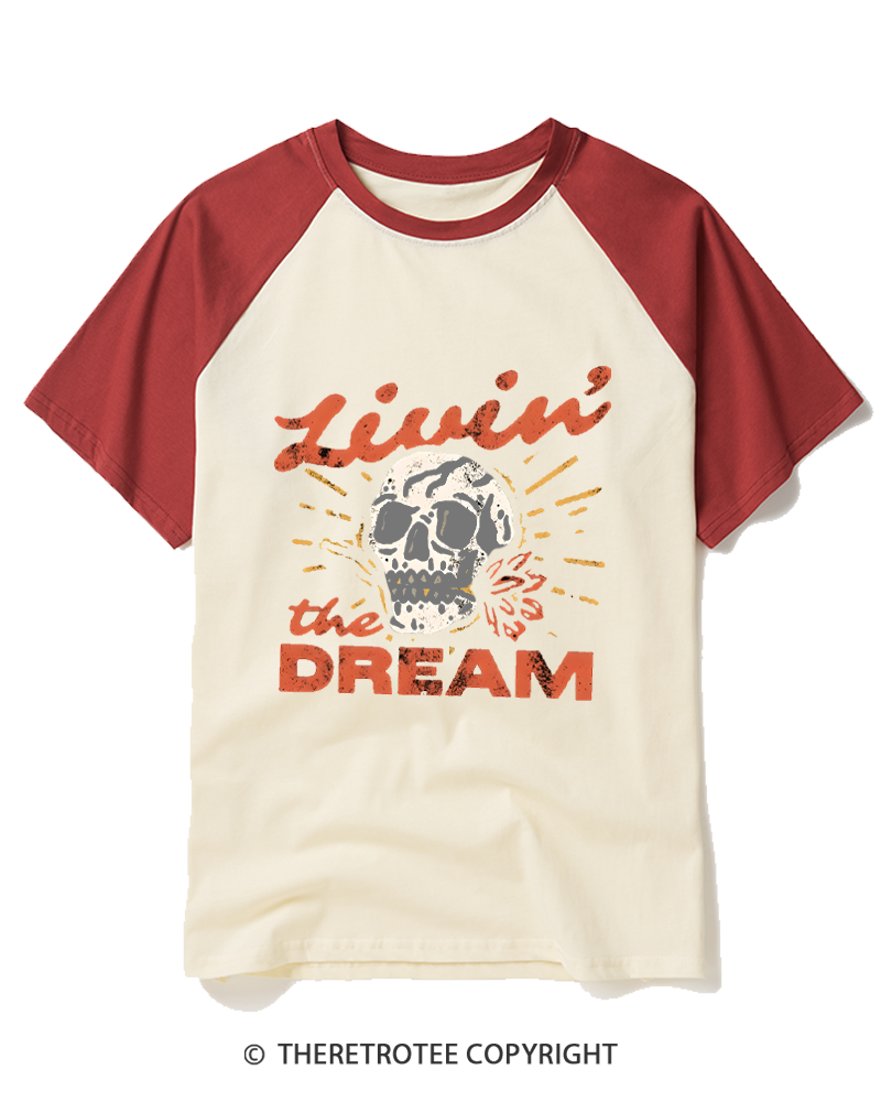 TheRetroTee Livin' the Dream 1980s Raglan Baseball T-Shirt