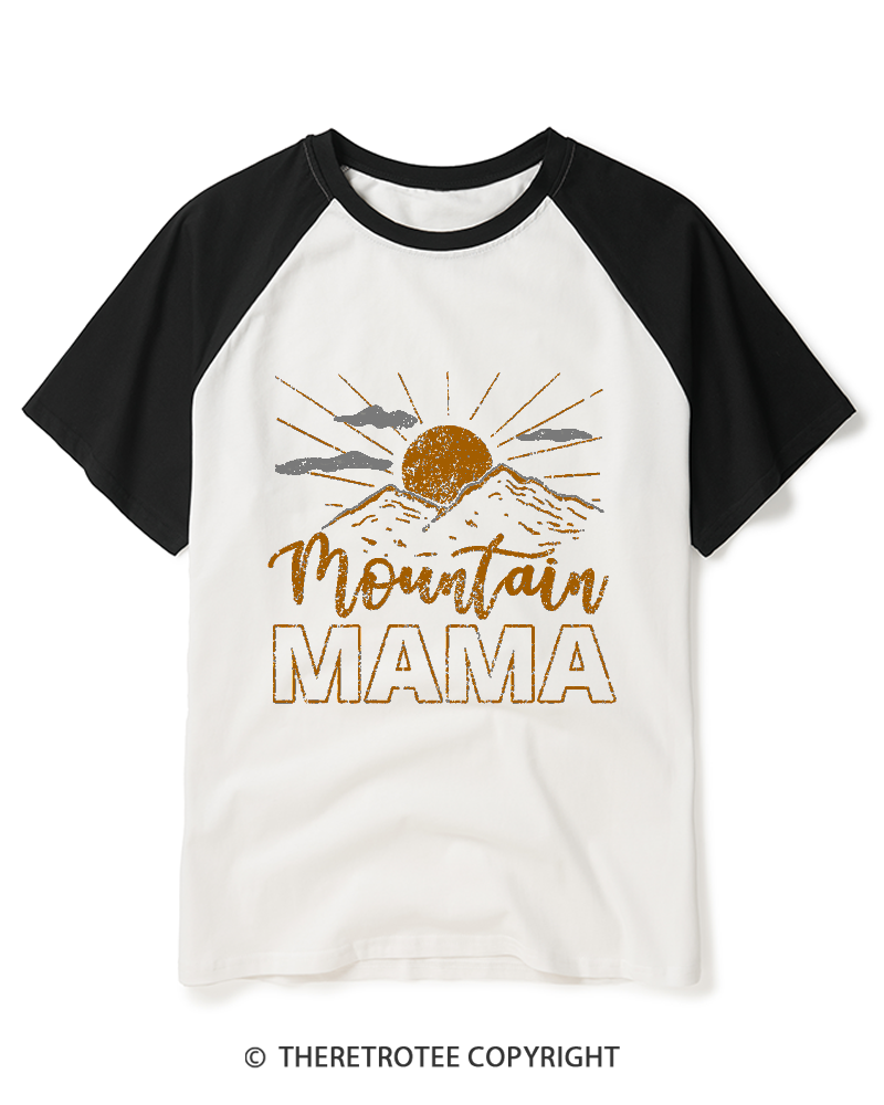 TheRetroTee Mountain Mama 1970s Raglan Baseball T-Shirt