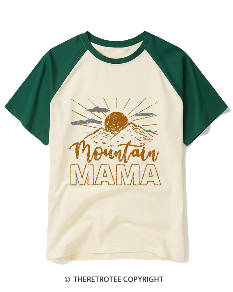 TheRetroTee Mountain Mama 1970s Raglan Baseball T-Shirt