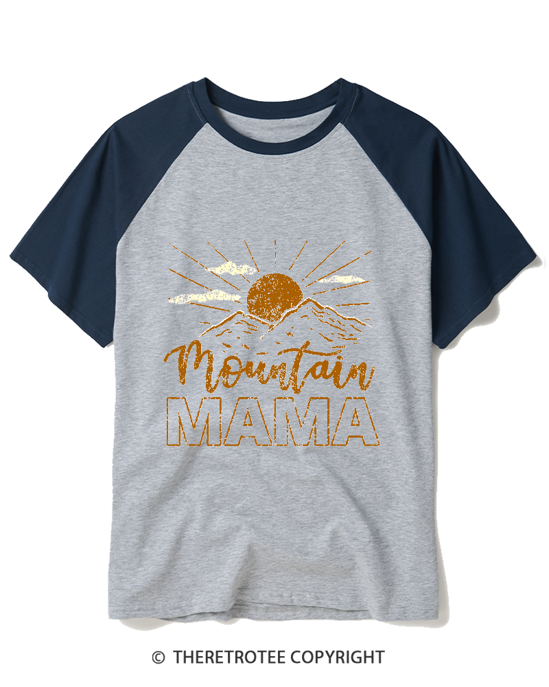 TheRetroTee Mountain Mama 1970s Raglan Baseball T-Shirt