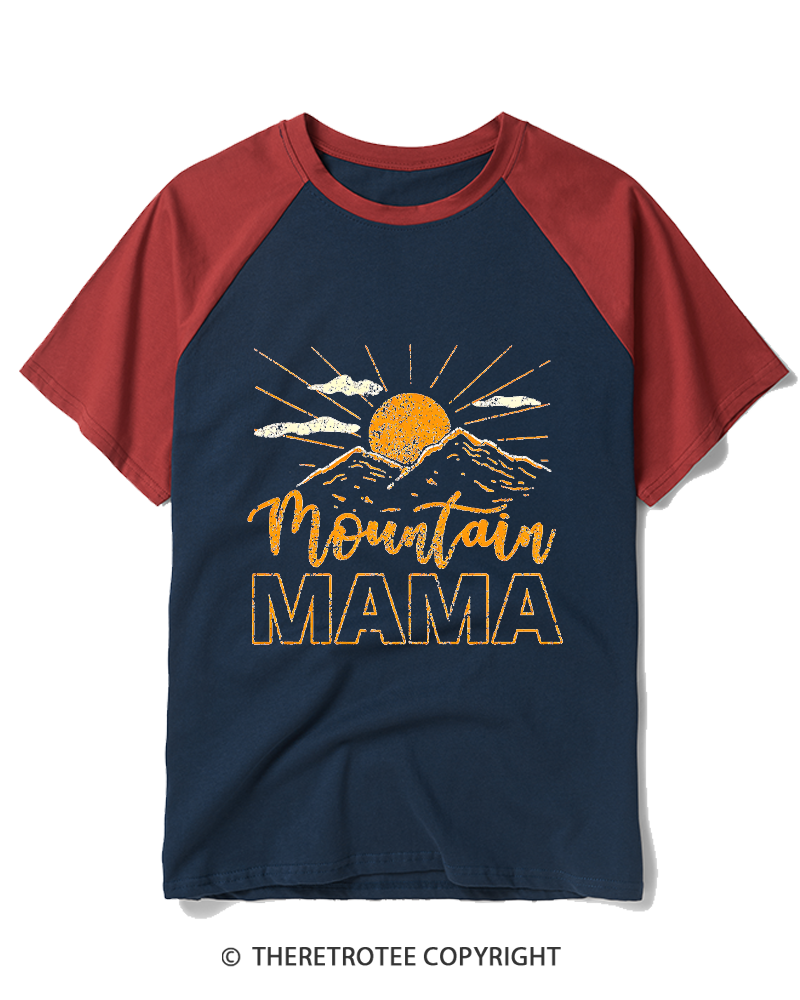 TheRetroTee Mountain Mama 1970s Raglan Baseball T-Shirt