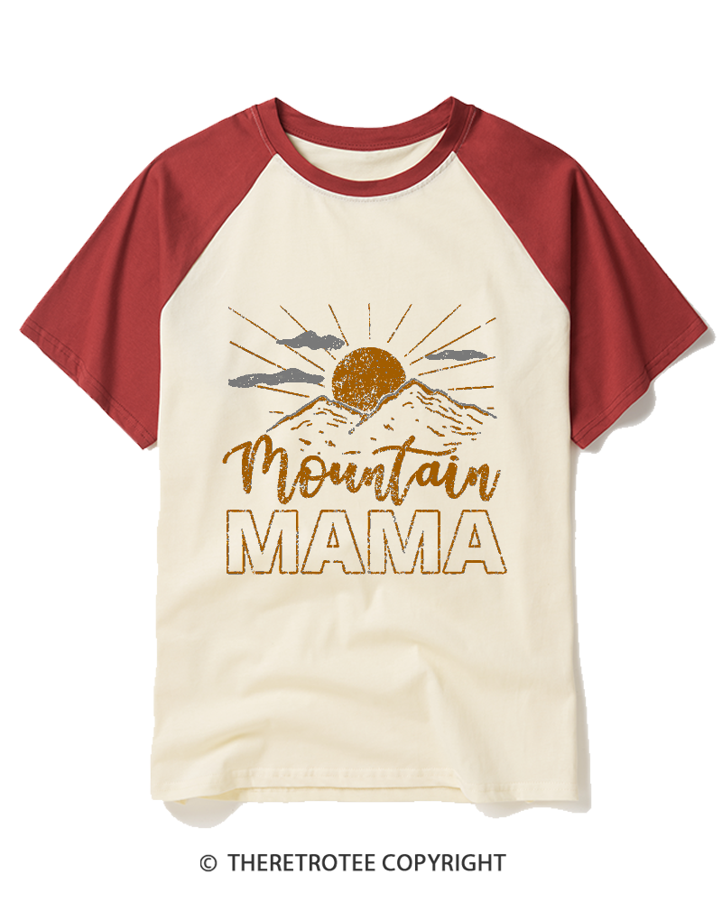 TheRetroTee Mountain Mama 1970s Raglan Baseball T-Shirt