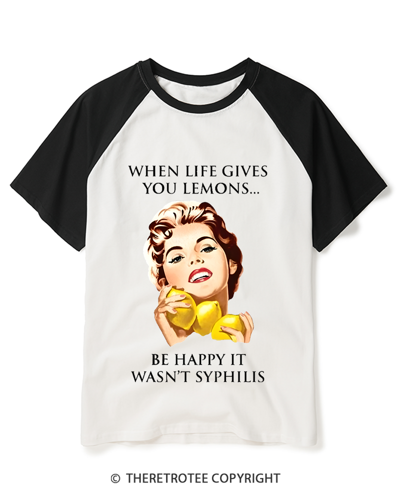 TheRetroTee When Life Gives You Lemons 1950s Raglan Baseball T-Shirt