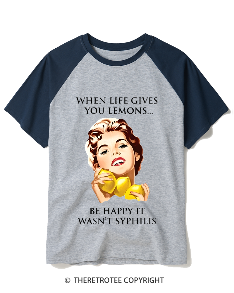 TheRetroTee When Life Gives You Lemons 1950s Raglan Baseball T-Shirt