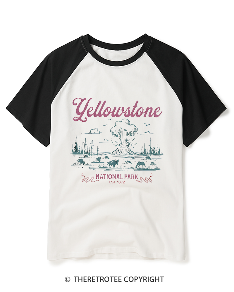 TheRetroTee Yellowstone National Park 1950s Raglan Baseball T-Shirt