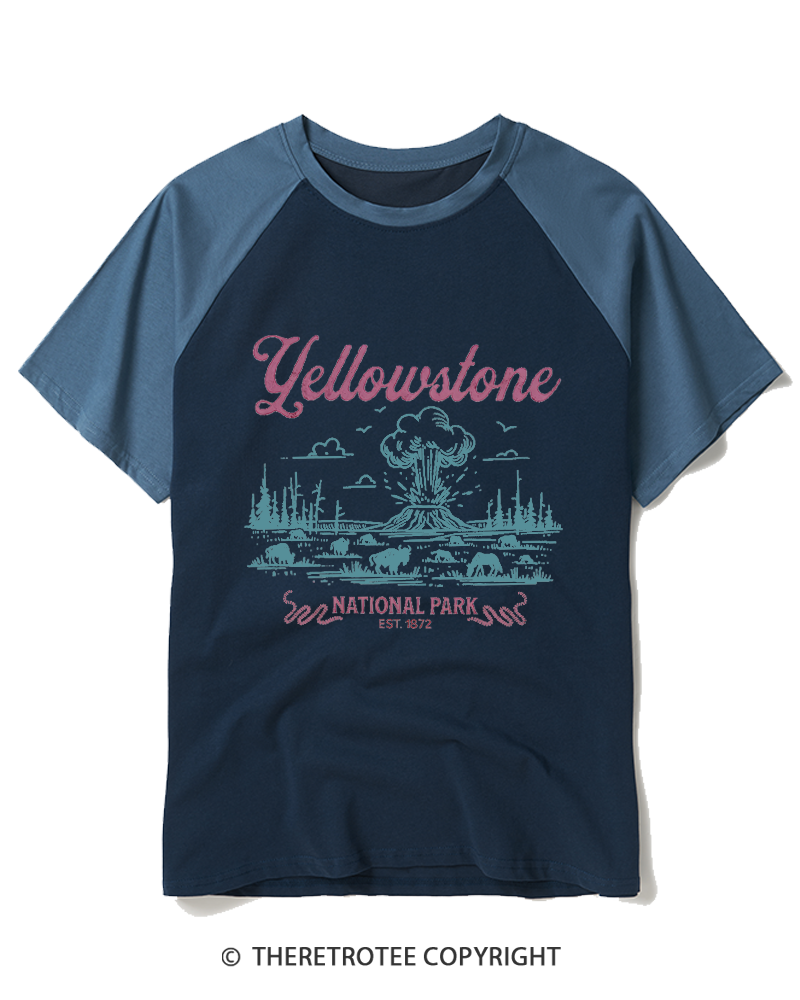 TheRetroTee Yellowstone National Park 1950s Raglan Baseball T-Shirt