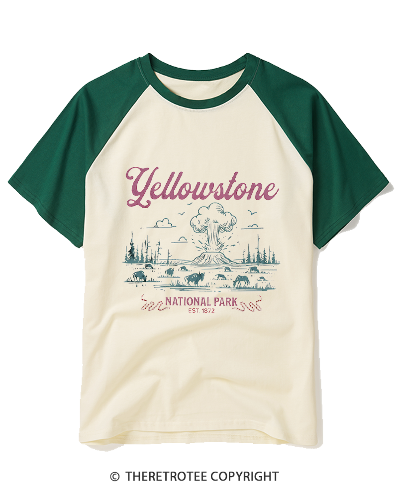 TheRetroTee Yellowstone National Park 1950s Raglan Baseball T-Shirt