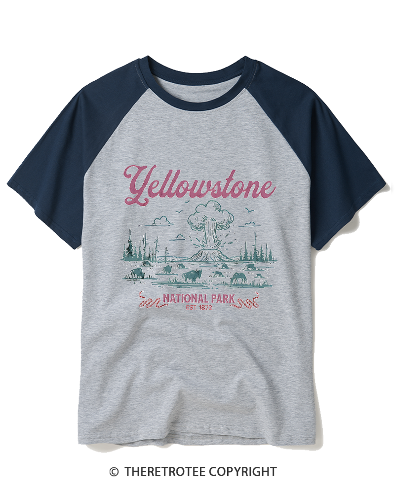 TheRetroTee Yellowstone National Park 1950s Raglan Baseball T-Shirt
