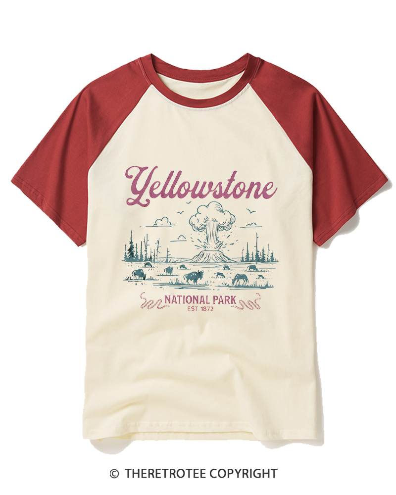 TheRetroTee Yellowstone National Park 1950s Raglan Baseball T-Shirt