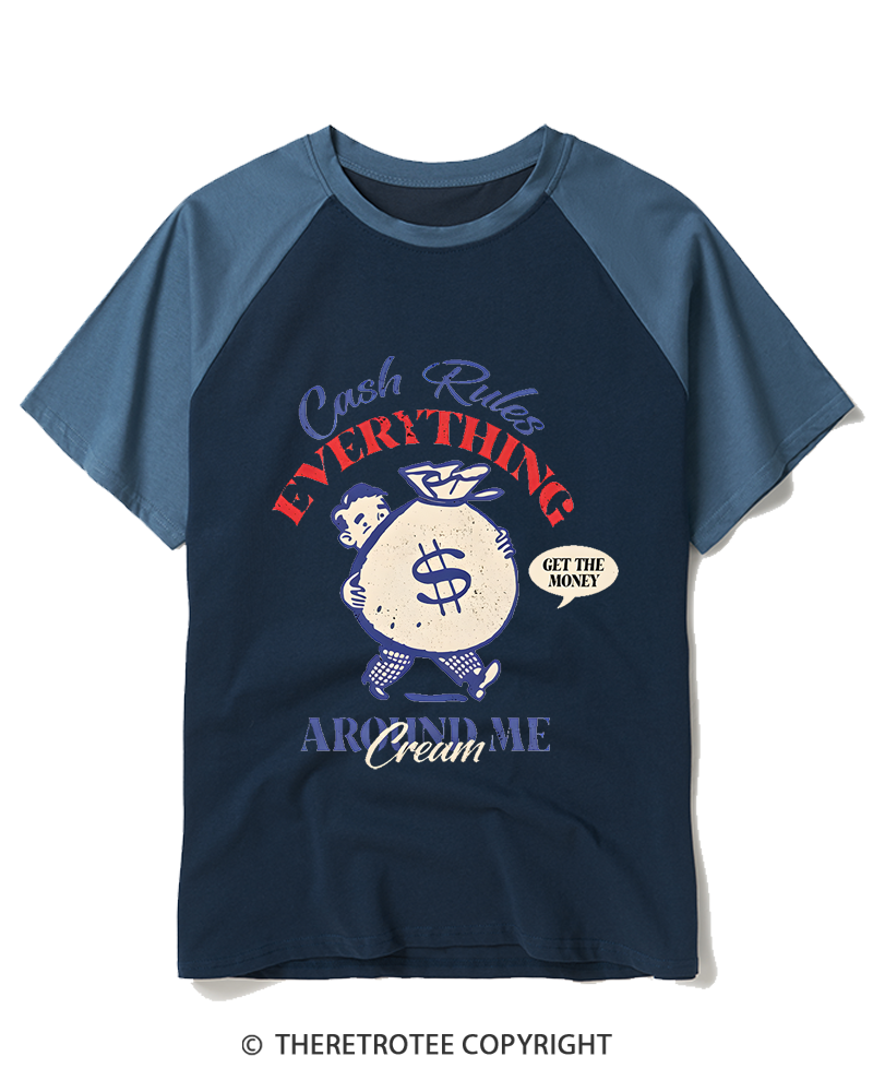 TheRetroTee Cash Rules 1990s Raglan Baseball T-Shirt