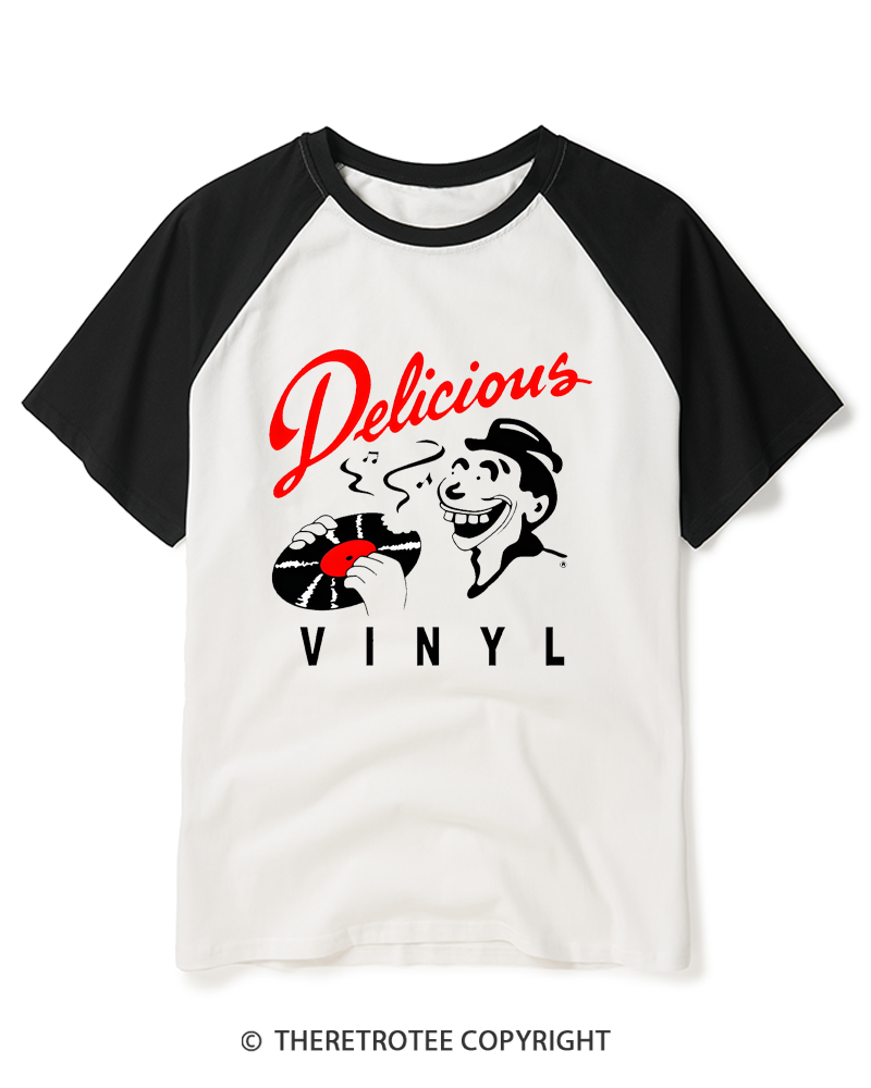 TheRetroTee Delicious Vinyl 1980s Raglan Baseball T-Shirt