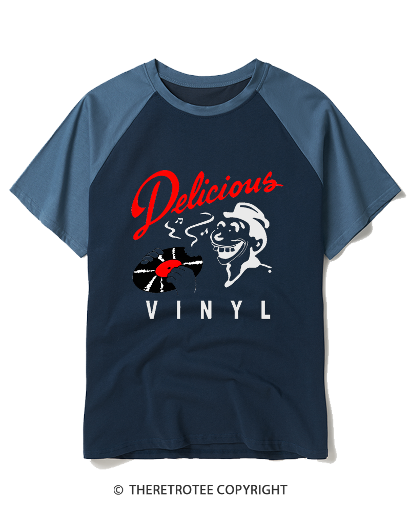 TheRetroTee Delicious Vinyl 1980s Raglan Baseball T-Shirt