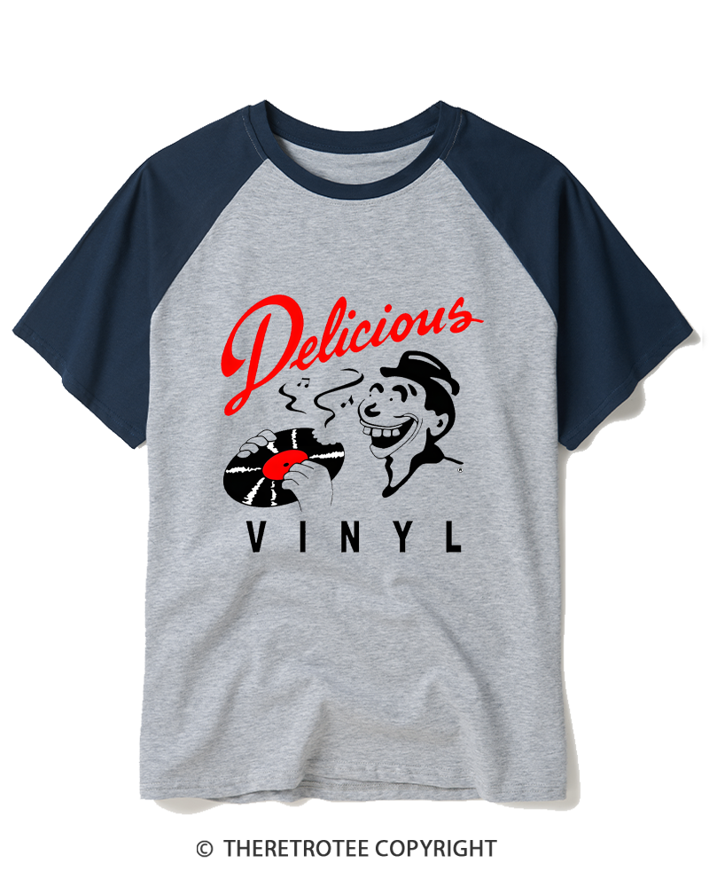 TheRetroTee Delicious Vinyl 1980s Raglan Baseball T-Shirt