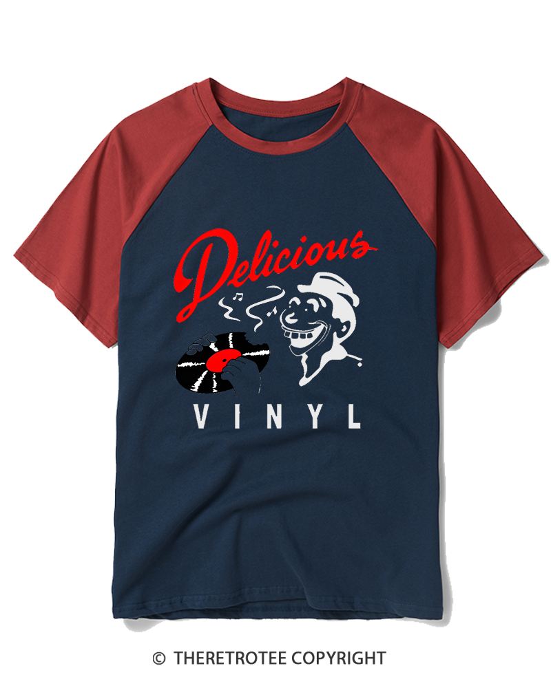 TheRetroTee Delicious Vinyl 1980s Raglan Baseball T-Shirt