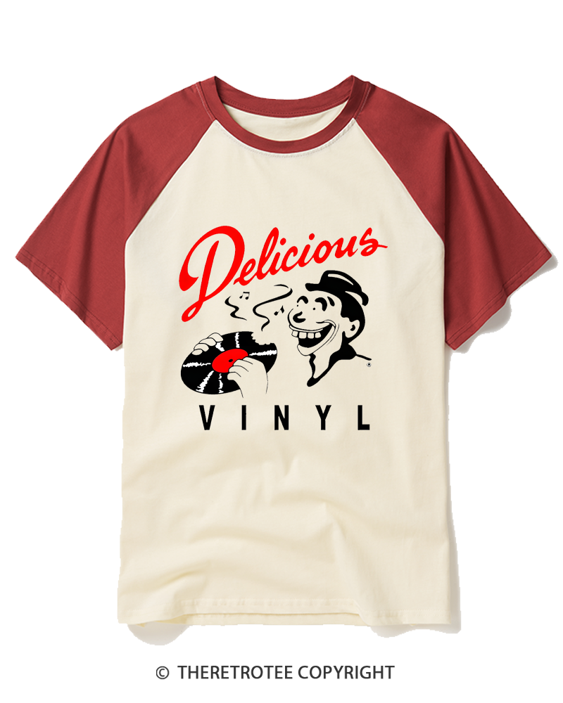 TheRetroTee Delicious Vinyl 1980s Raglan Baseball T-Shirt