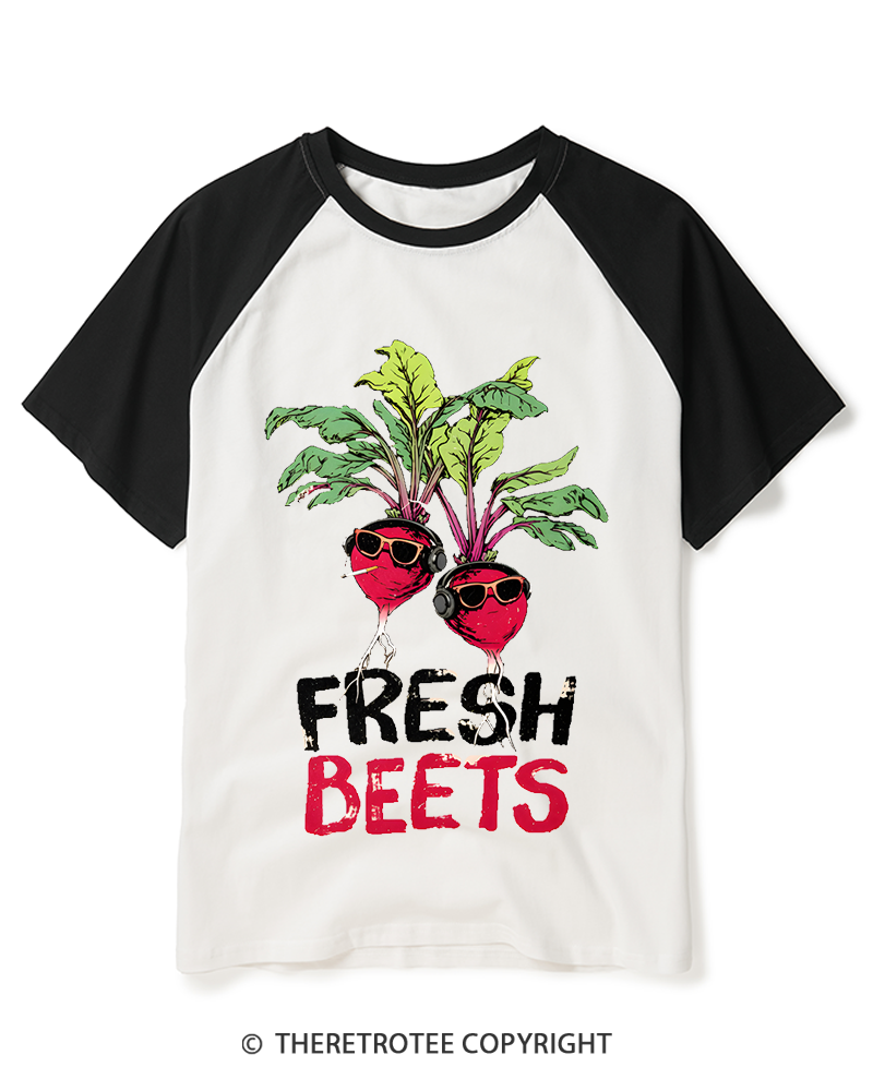 TheRetroTee Fresh Beets 2000s Raglan Baseball T-Shirt