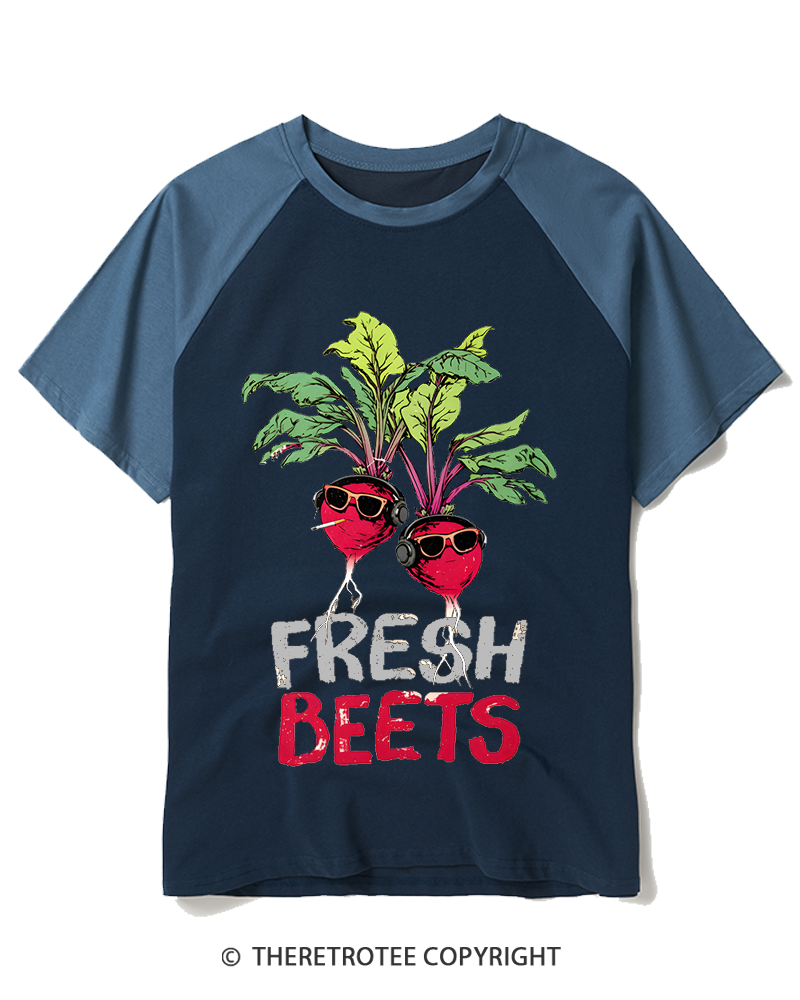 TheRetroTee Fresh Beets 2000s Raglan Baseball T-Shirt