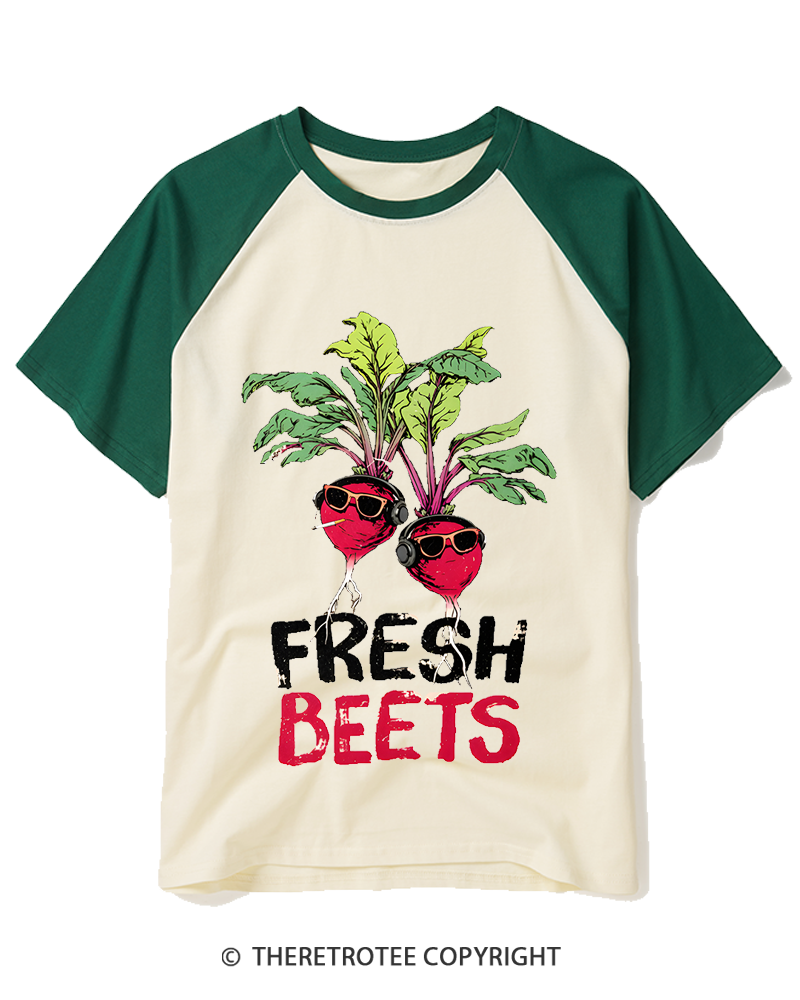 TheRetroTee Fresh Beets 2000s Raglan Baseball T-Shirt