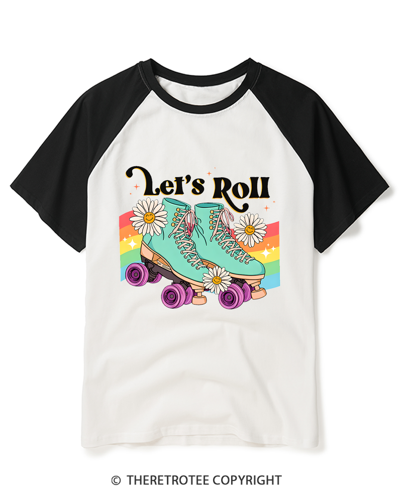 TheRetroTee Let’s Roll 1970s Raglan Baseball T-Shirt