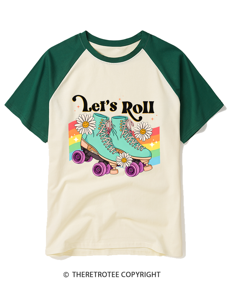 TheRetroTee Let’s Roll 1970s Raglan Baseball T-Shirt