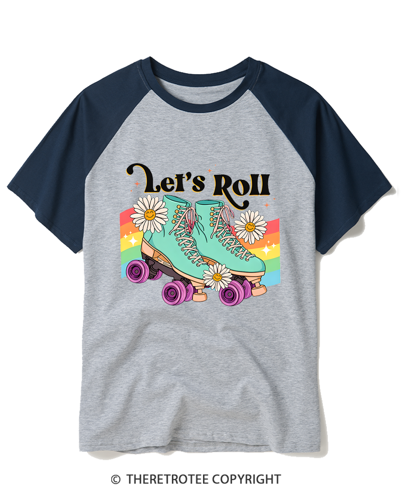TheRetroTee Let’s Roll 1970s Raglan Baseball T-Shirt