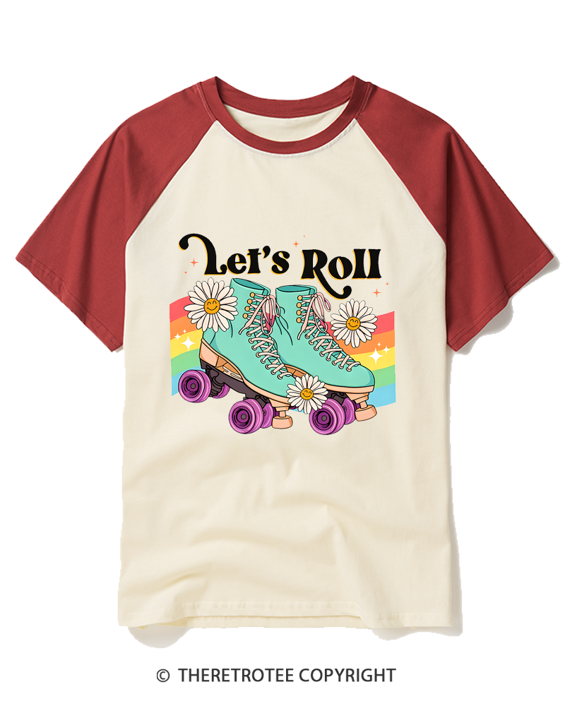 TheRetroTee Let’s Roll 1970s Raglan Baseball T-Shirt