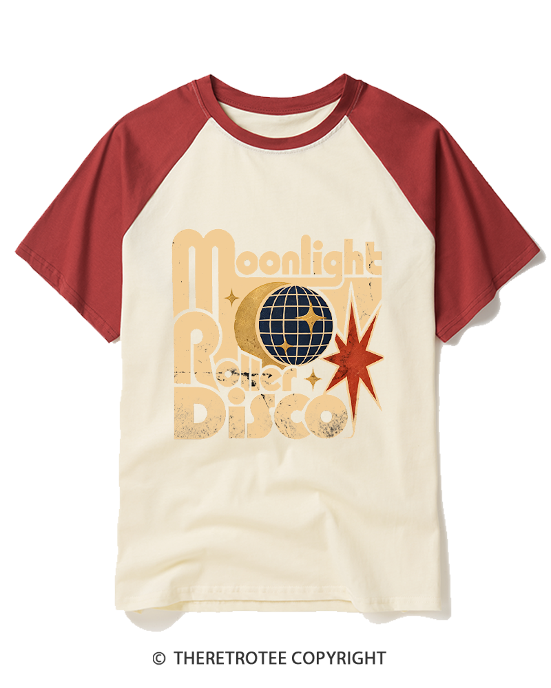 TheRetroTee Moonlight Roller Disco 1970s Raglan Baseball T-Shirt