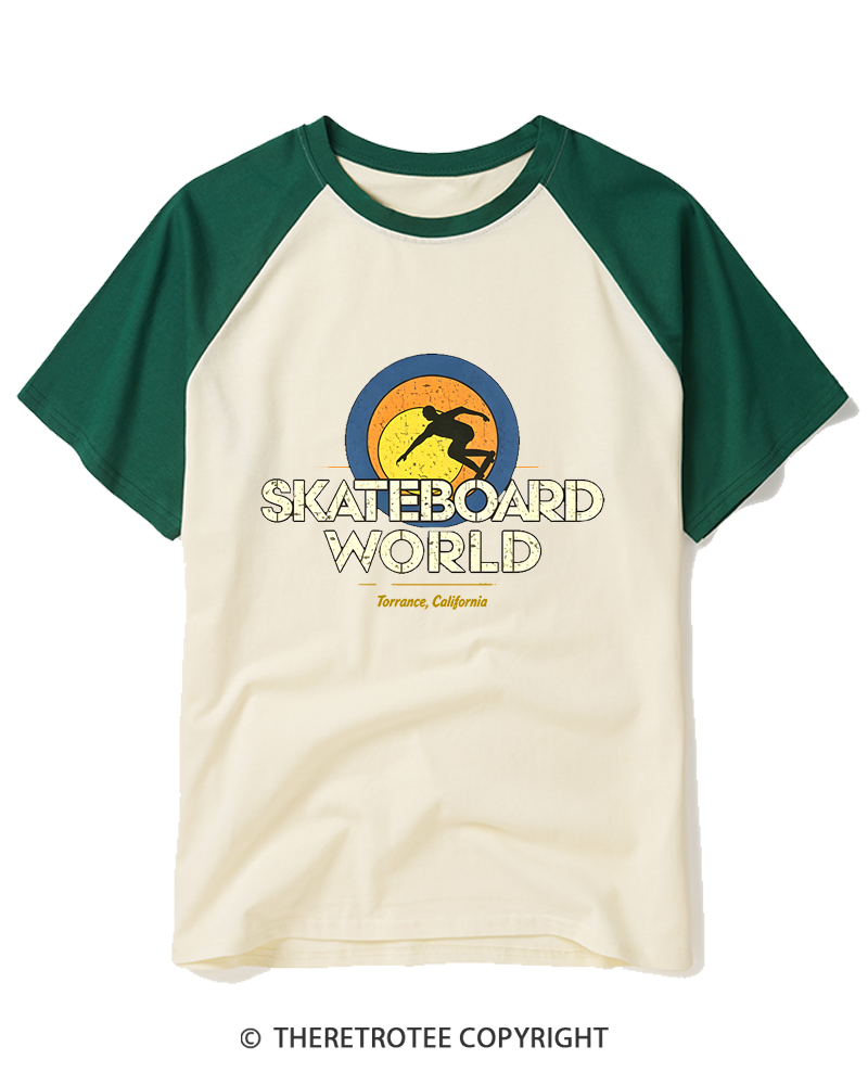 TheRetroTee Skateboard World 1977 Raglan Baseball T-Shirt