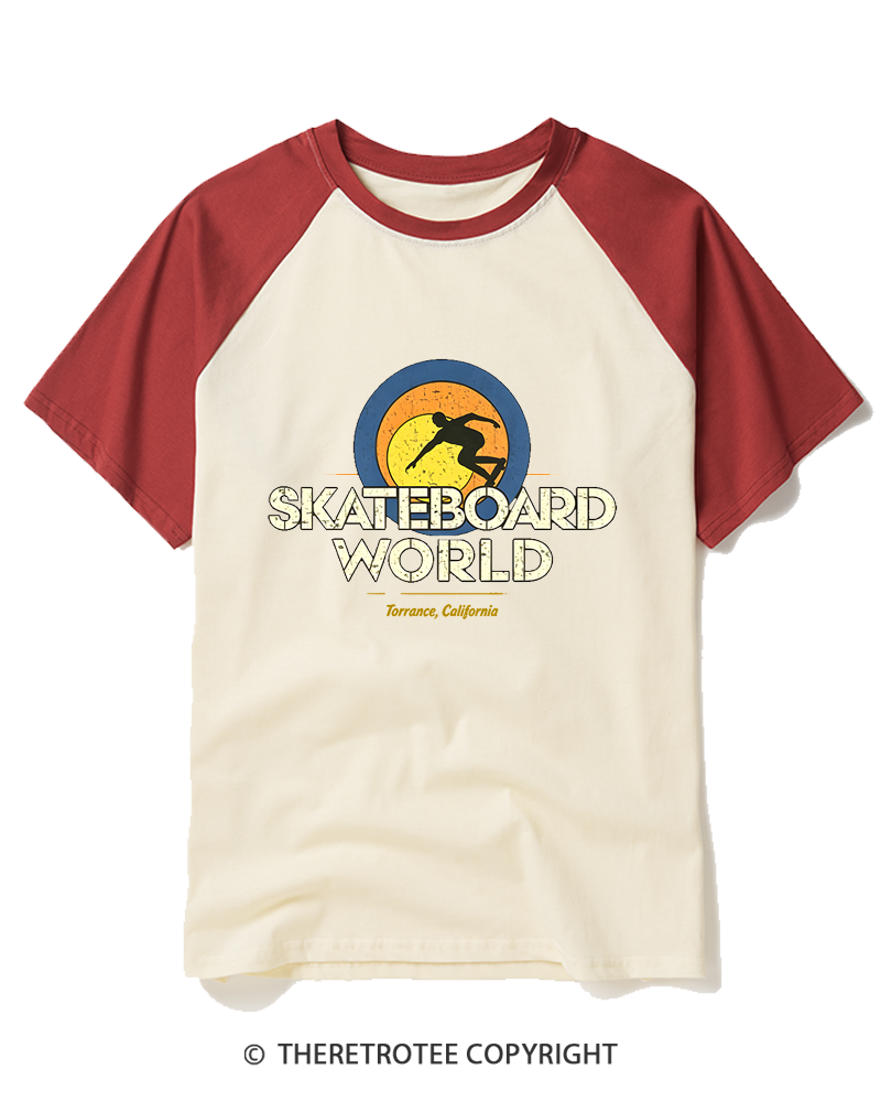 TheRetroTee Skateboard World 1977 Raglan Baseball T-Shirt