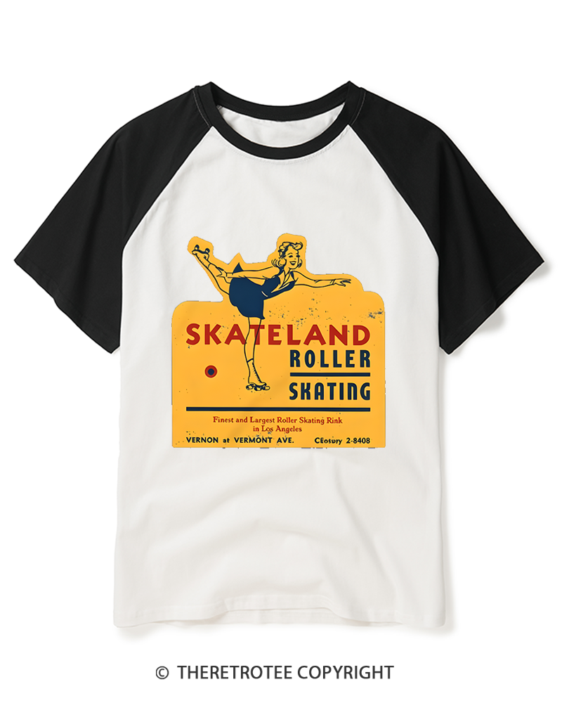 TheRetroTee Skateland Roller Skating 1950s Raglan Baseball T-Shirt