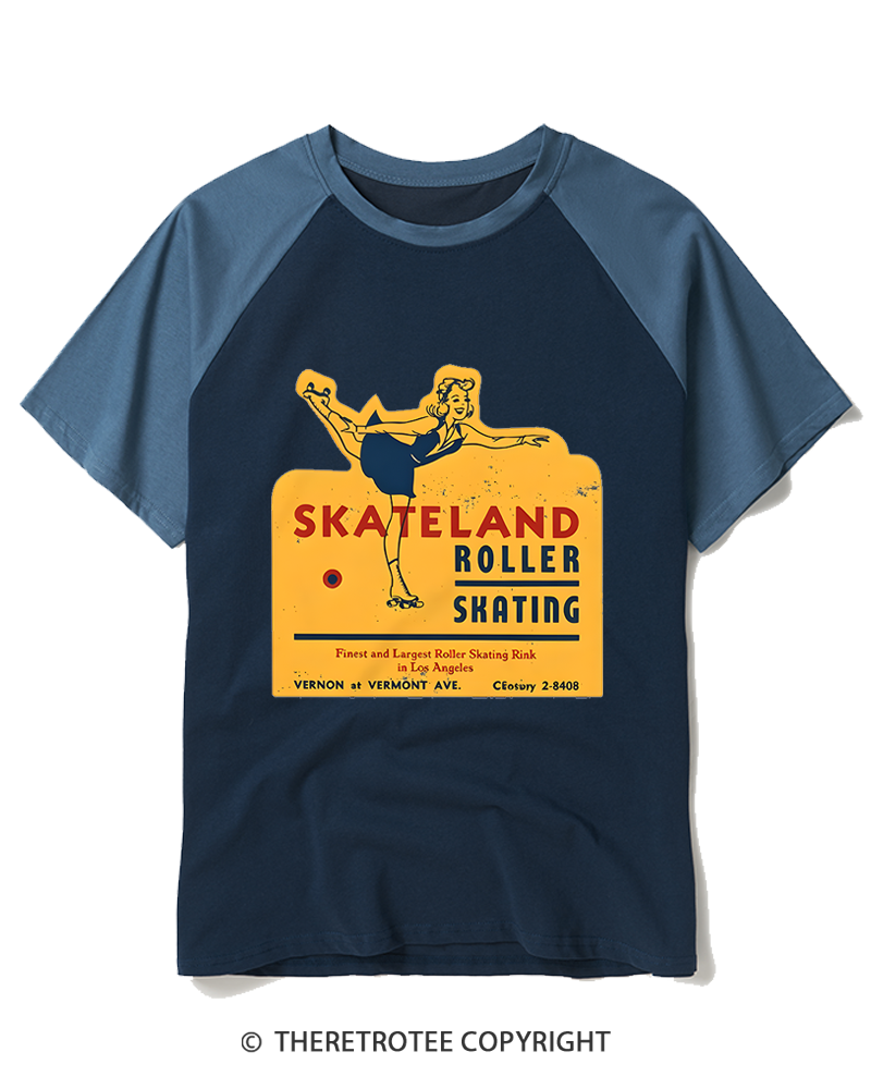 TheRetroTee Skateland Roller Skating 1950s Raglan Baseball T-Shirt