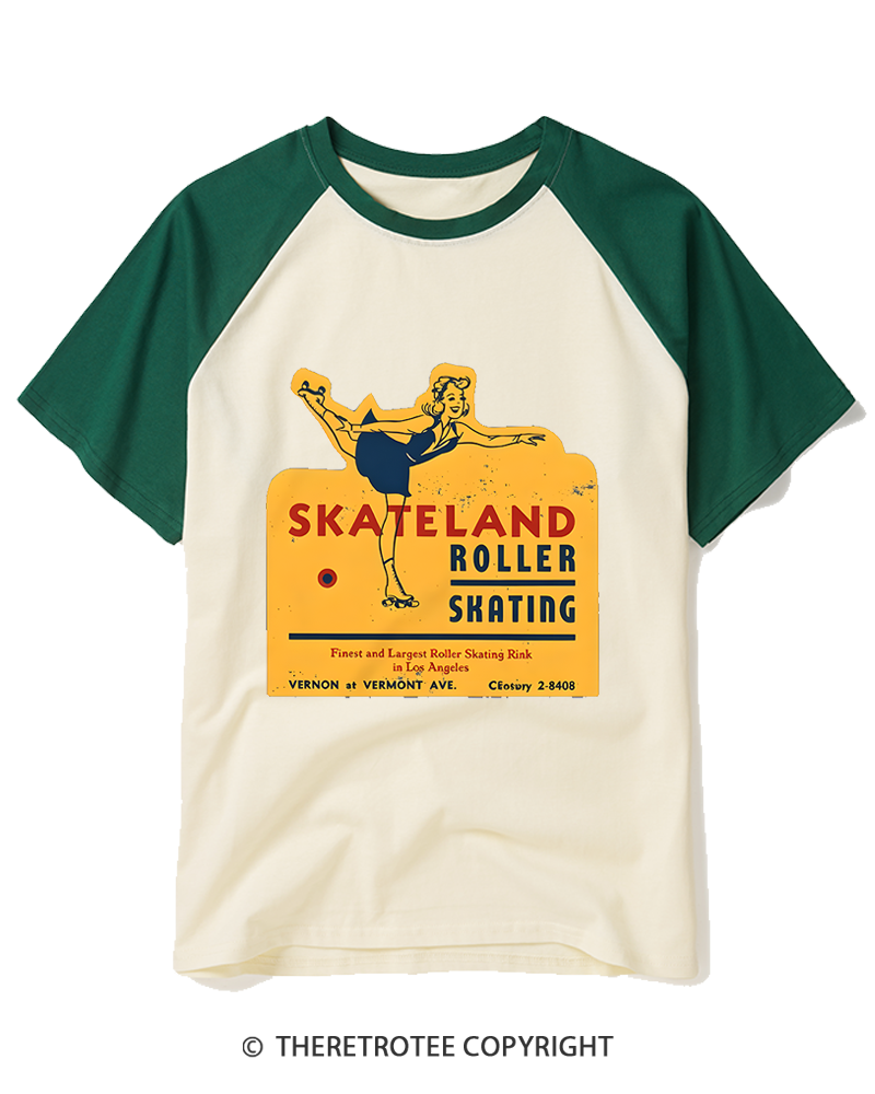 TheRetroTee Skateland Roller Skating 1950s Raglan Baseball T-Shirt