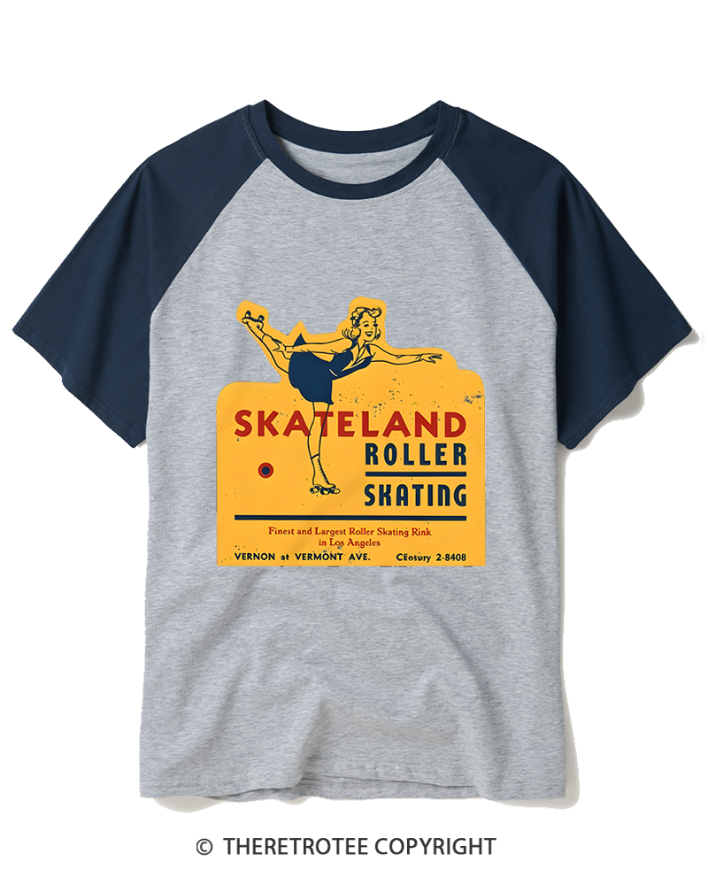 TheRetroTee Skateland Roller Skating 1950s Raglan Baseball T-Shirt