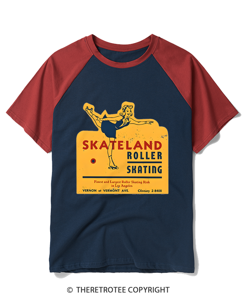 TheRetroTee Skateland Roller Skating 1950s Raglan Baseball T-Shirt