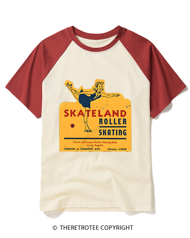 TheRetroTee Skateland Roller Skating 1950s Raglan Baseball T-Shirt
