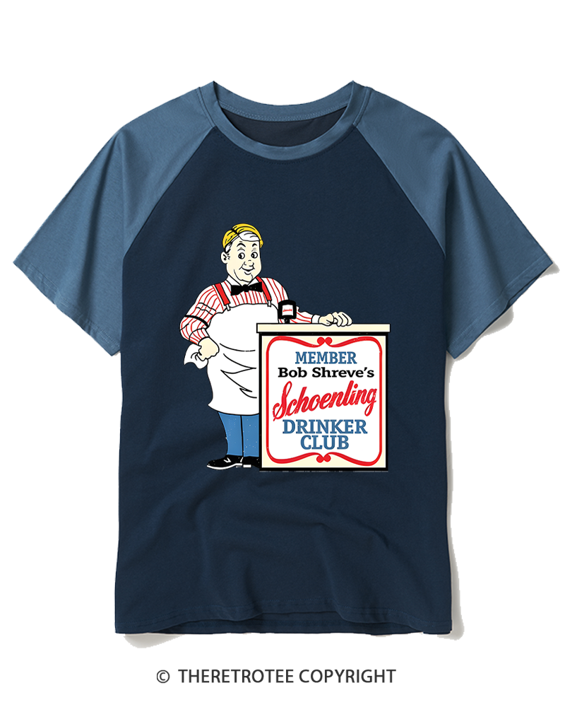 TheRetroTee Drinker Club Member 1970s Raglan Baseball T-Shirt