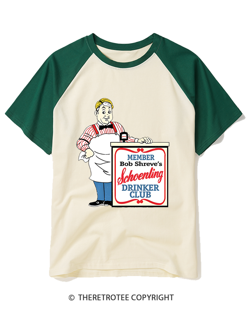TheRetroTee Drinker Club Member 1970s Raglan Baseball T-Shirt