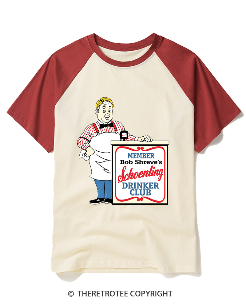 TheRetroTee Drinker Club Member 1970s Raglan Baseball T-Shirt
